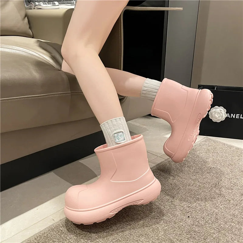 Fashionable Rain Boots for Women Mid-Calf Cute Outdoor Thick-Soled EVA Water-Proof Rain Shoes Simple and Versatile