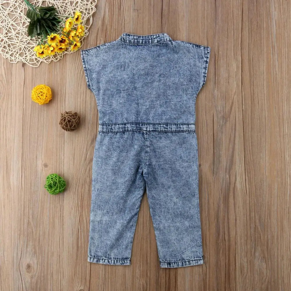 Summer Toddler Kids Baby Girl Clothes Denim Sleeveless Romper Jumpsuit Playsuit Long Pants Outfits 1-6T