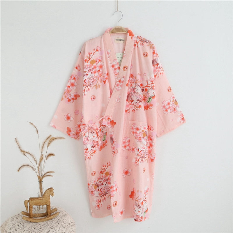 pajamas summer new 100% cotton gauze pajamas nightgown ladies SPA yukata homewear long pajamas women
