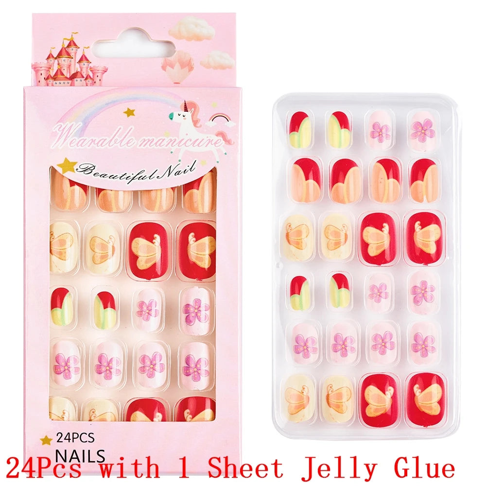 12pcs/Box Children Acrylic Fake Nails Safe Non-Toxic Adhesive Fake Nail DIY Artificial Fingernails for Girls Children's Day Gift