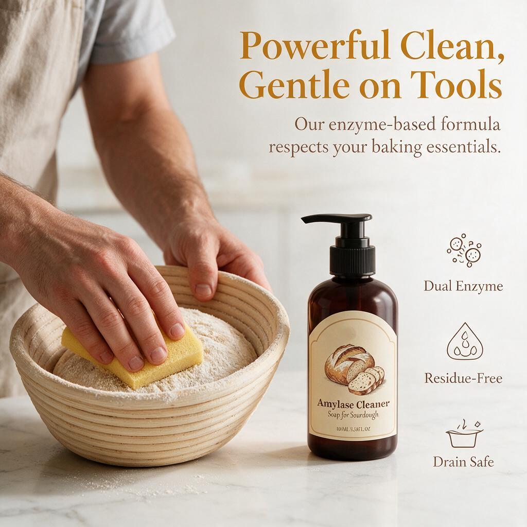The Kneaded Solution For Sticky Situations, 2026 Upgraded Dough Dissolve Soap for Sourdough, Amylase & Protease Enzyme Cleaner for Bannetons, Proofing Baskets & Bread Tools, Helps Dissolve Flour & Starch Residue