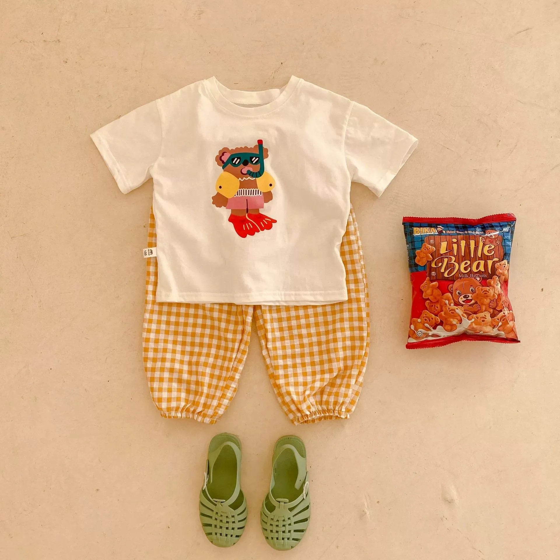 Children's Wear Set Printed Bear Lovely Baby Girl Boy Short Sleeve T-shirt Pants Kids Clothing Summer Casual Outfits 6m-6y Suit