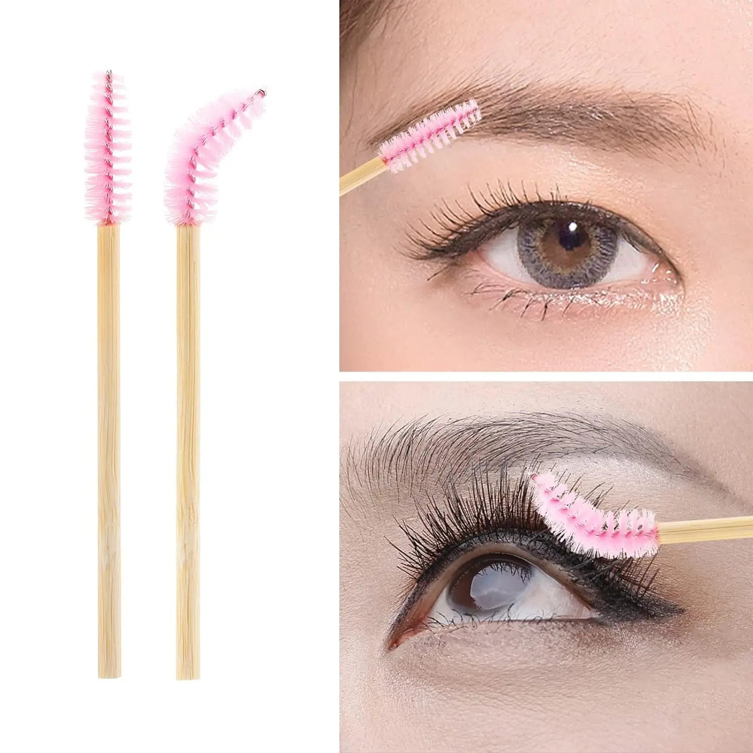 50pcs Eyelash Brush Bamboo Mascara Wands For Eyebrow and Eyelash Spoolies Eyeliner Brush and Lip Applicator for Lash Extension