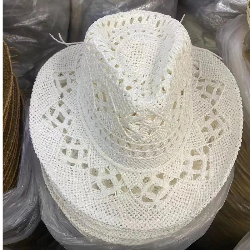 Western Cowboy Straw hat women Fashion Large Brim straw hat Party Outdoor summer cowboy Sunshade Jazz Hat sombrero vaquero hombr