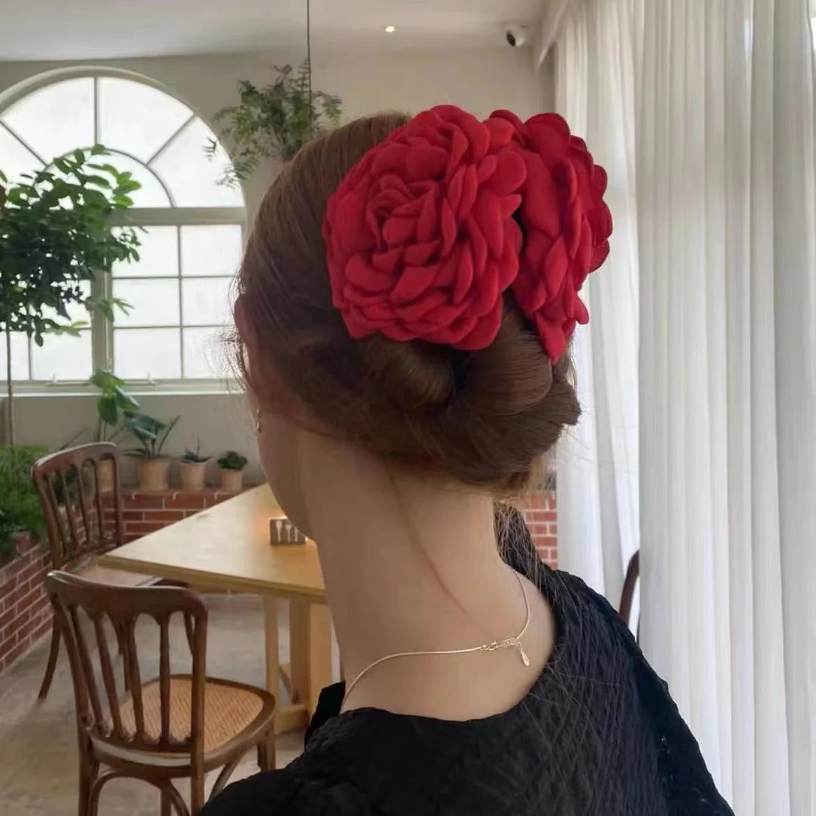 Muweordy Big Rose Flower Hair Claw Handmade Fabric Flowers Grab Hair Clip Ins Hot Shark Clip Fashion Hair Accessories for Women