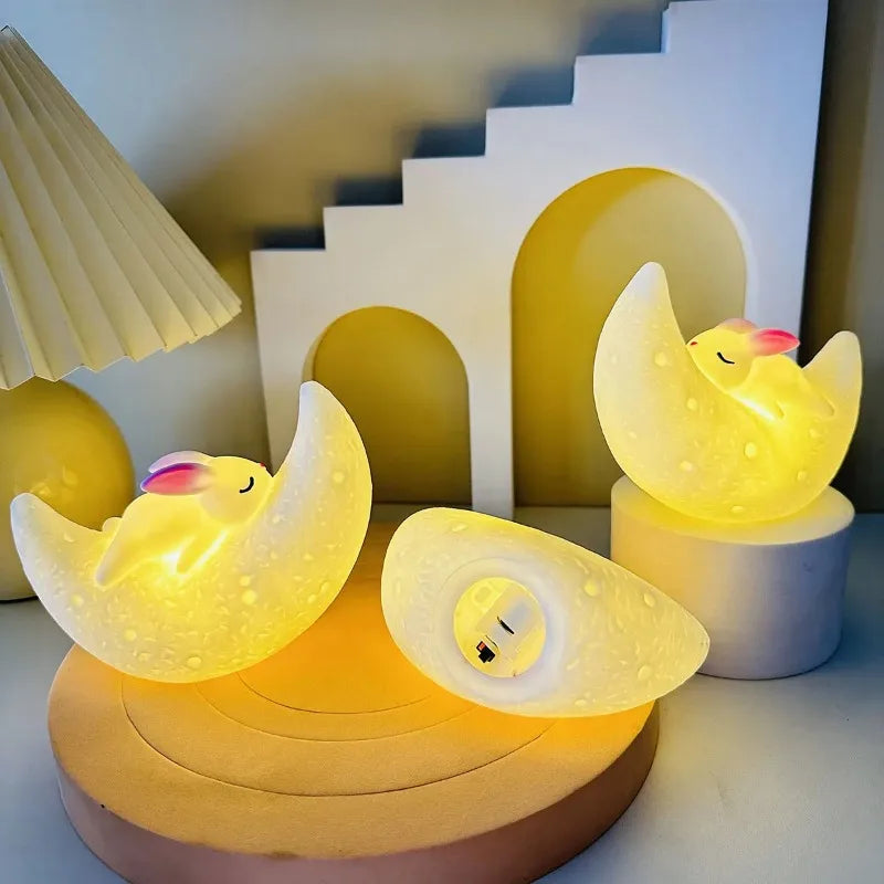 Night Light Sleep Light Moon Rabbit Night Light Bedroom Bedside Atmosphere Light Cute Creative Desktop Decoration Soft Light