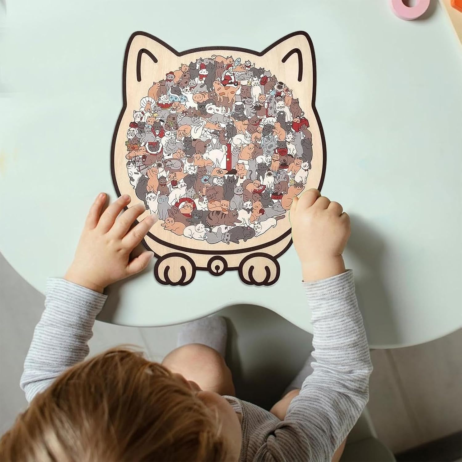 2026 Neuer katzenförmiges Holzpuzzle Erwachsene, 135 Teiliges Colored katzenpuzzle, Einzigartige Katzen Puzzle, Aatürlich Puzzleteile Dekoratives, für Kinder und Erwachsene