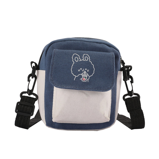 Women Cartoon Print Shoulder Bag Cute Canvas Bag Contrast Color Crossbody Girls Kawaii Phone Purses Ladies Small Square Handbag