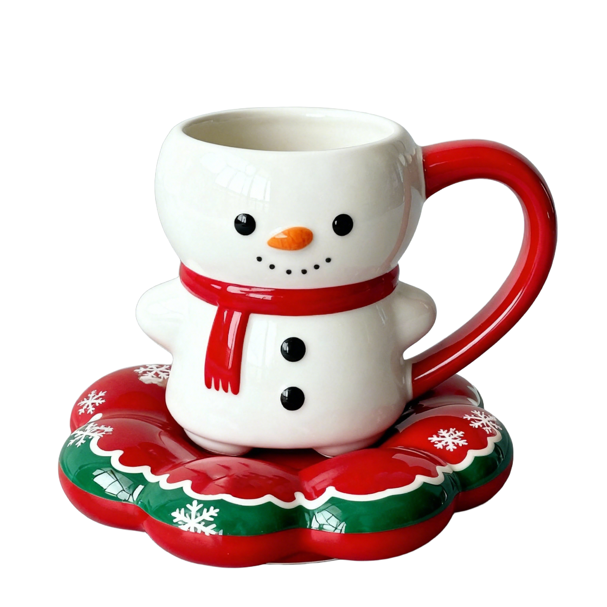 Snowman Holiday Ceramic Mug with Saucer