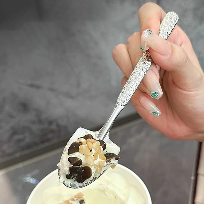 Stainless steel Shovel Spoon Hammer Handle Fork Coffee Tea Fruit Spoon Scoops Watermelon Ice Cream Dessert Spoons Tableware