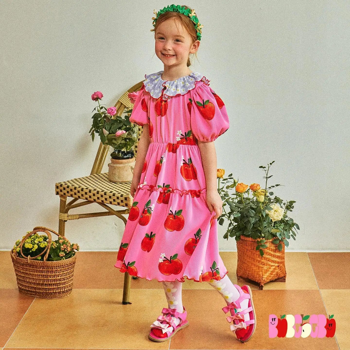 Korean Kids's Holiday Princess Dress For 2024 New Summer Children's Ruffled Apple Skirts Girls Party Dress Children's Clothings