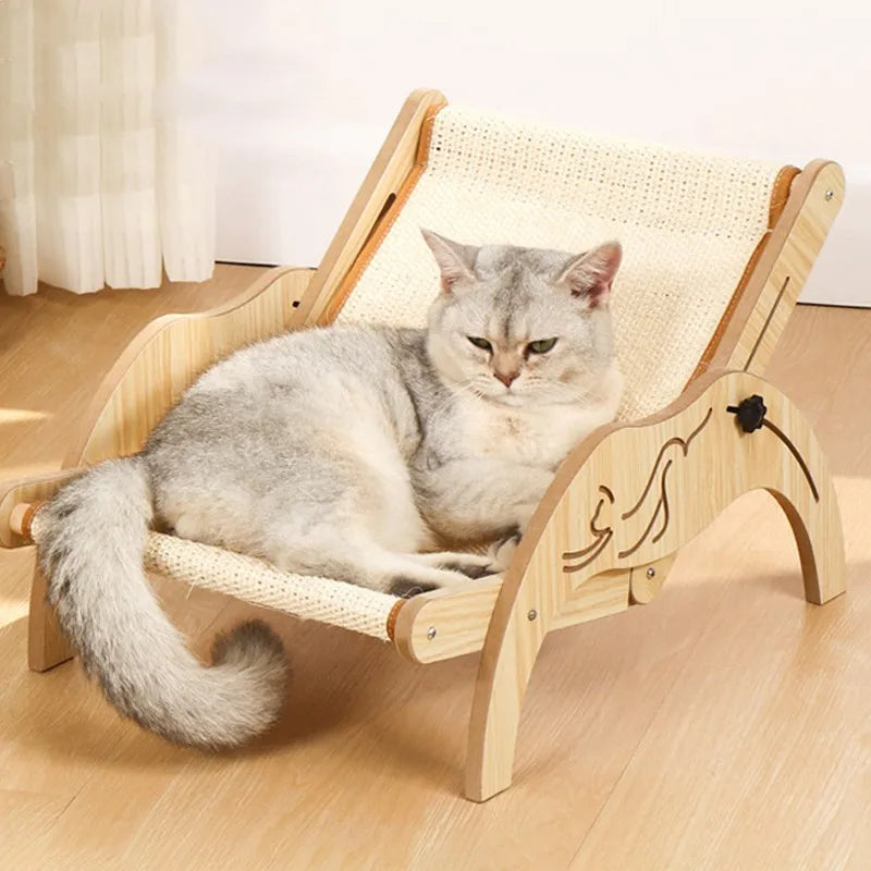 Wooden Cat Scratcher Board Adjustable Cat Recliner Sisal Cat Sleeping Bed Nest Beach Comfort kitten Sofa Cat Accessories 2024