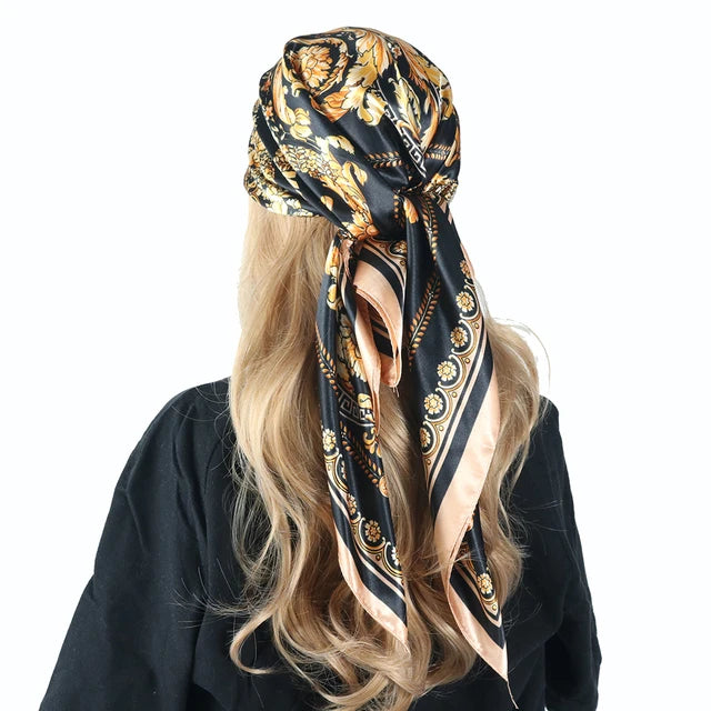 Print Headcloth Fashion Flower Square Shawls Popular 90X90CM Bandannas Four Seasons Kerchief Luxury Sunscreen Silk Scarves