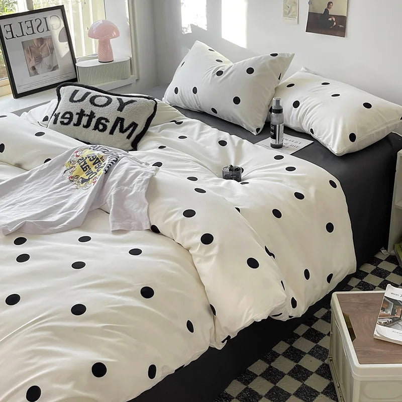 Simple Style Bed Linen Set Skin-friendly Bedsheet Set Pillowcase 이불세트 Brushed Bedclothes Single/Full/Queen/King Size Bedding Set