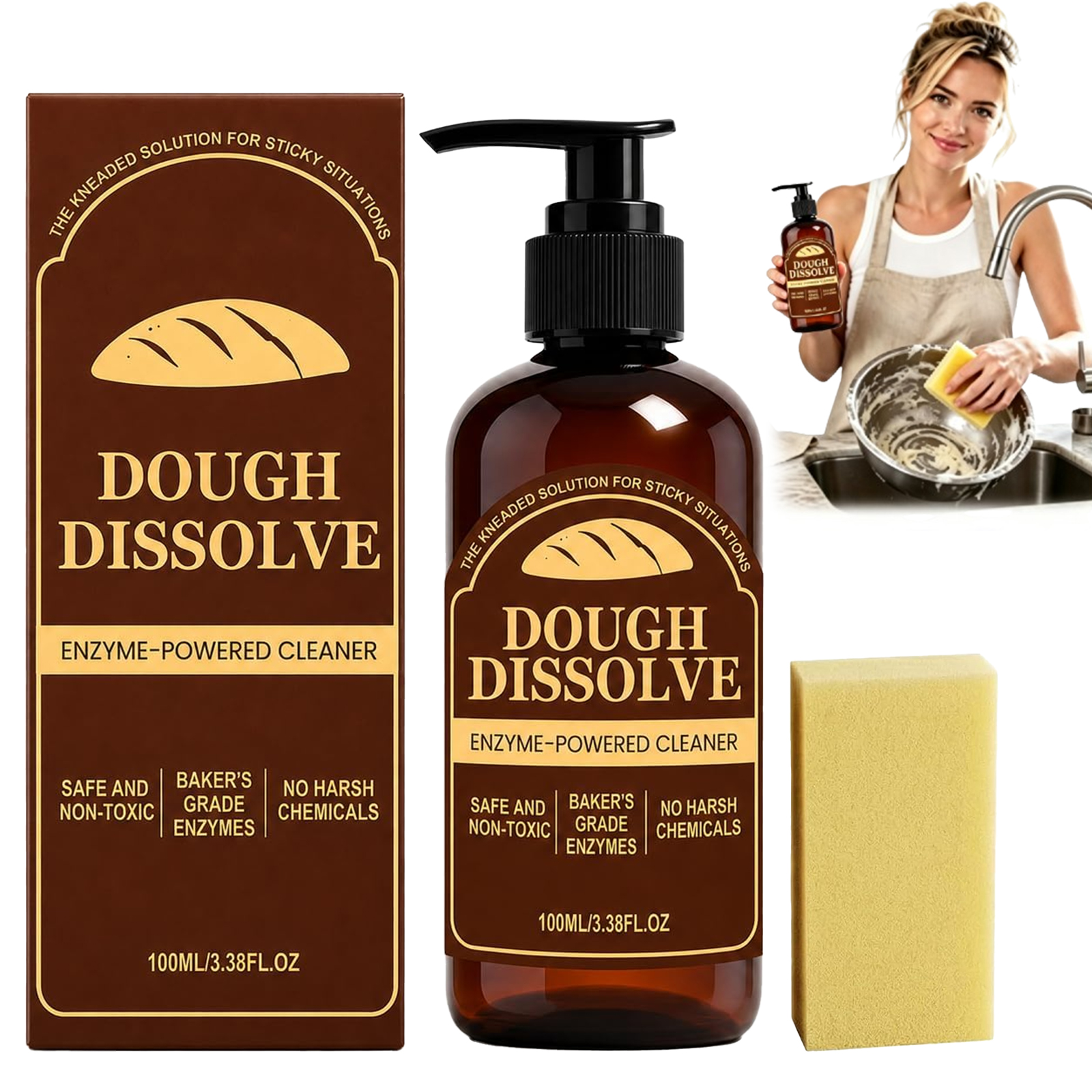 The Kneaded Solution For Sticky Situations, 2026 Upgraded Dough Dissolve Soap for Sourdough, Amylase & Protease Enzyme Cleaner for Bannetons, Proofing Baskets & Bread Tools, Helps Dissolve Flour & Starch Residue