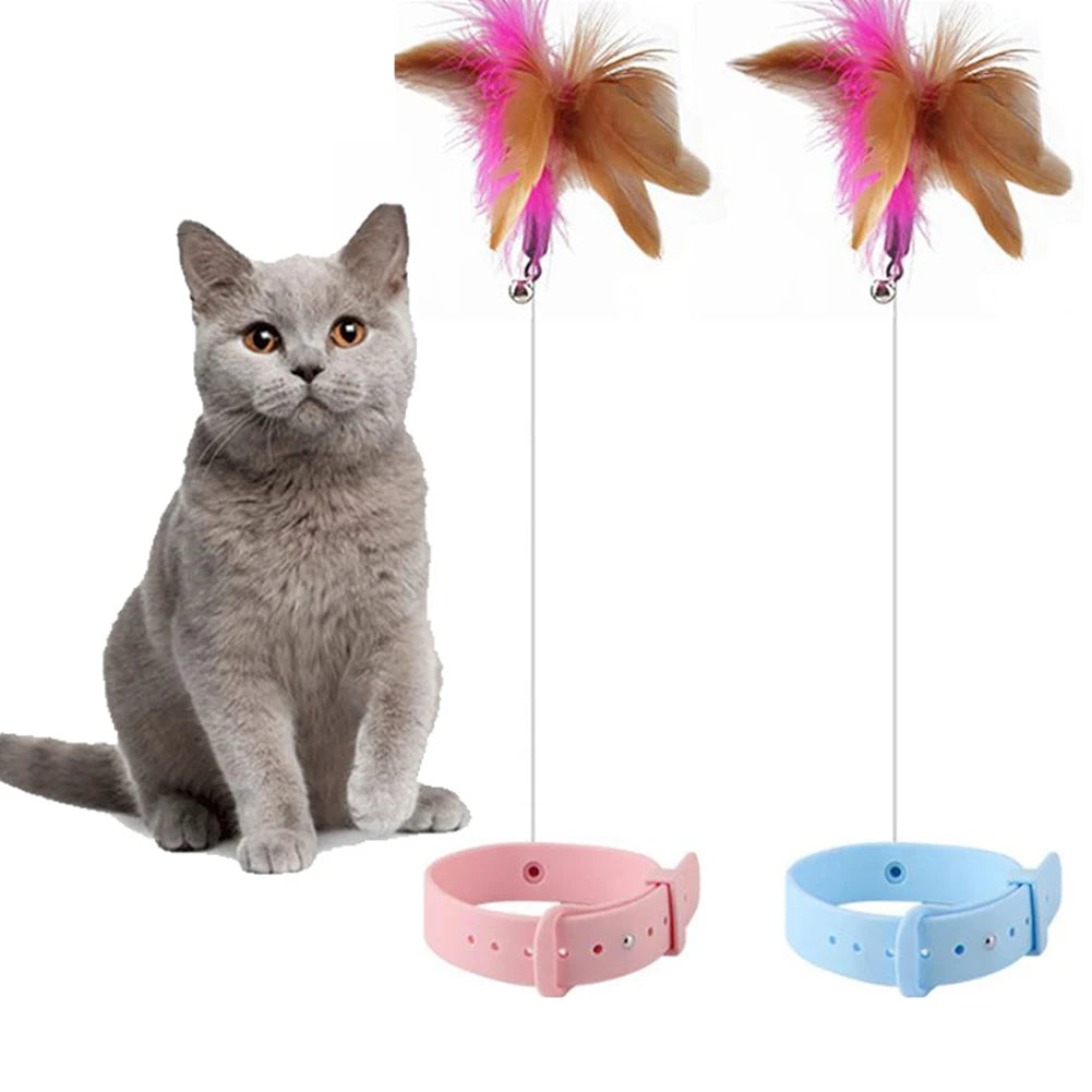 SWEETHOME PET Cat Teaser Stick Pet Collar With Bells Feather Bite-resistant Feather Fishing Rod For Indoor Cats SILICONE