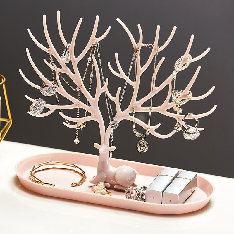 Jewelry Display Stand Tray Tree Storage Racks Earrings Necklaces Rings Jewelry Boxes Case Desktop Organizer Holder Make Up Decor