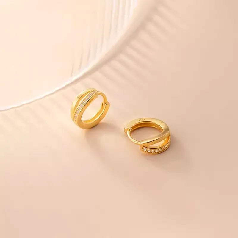 925 Sterling Silver hoop Earrings Temperament Simple Inlaid Zircon for Women Wedding Jewelry Accessories