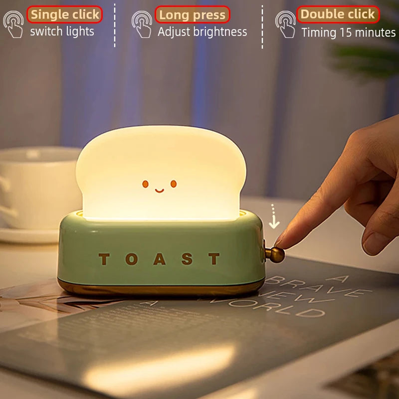 Bread Toast Table Light Toaster Nightlight Creative USB Rechargeable Led Lamp Decor Holiday Baby Bedroom For Birthday Gift