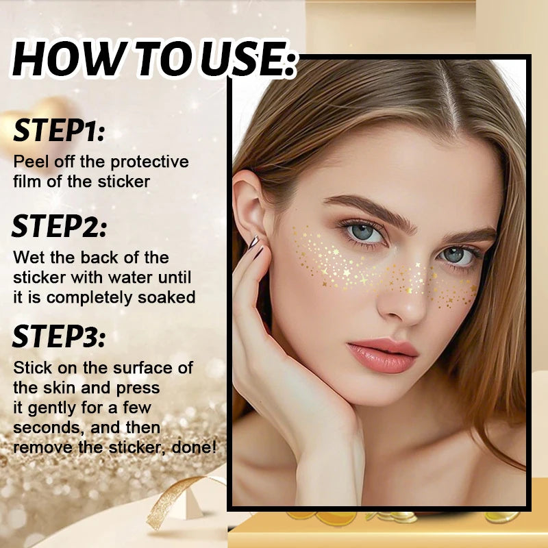 1/5pcs Glitter Skincare Freckles Face Tattoo Stickers Golden Silver Sparkle Freckle Speckle Makeup Patch For Women Face Makeup