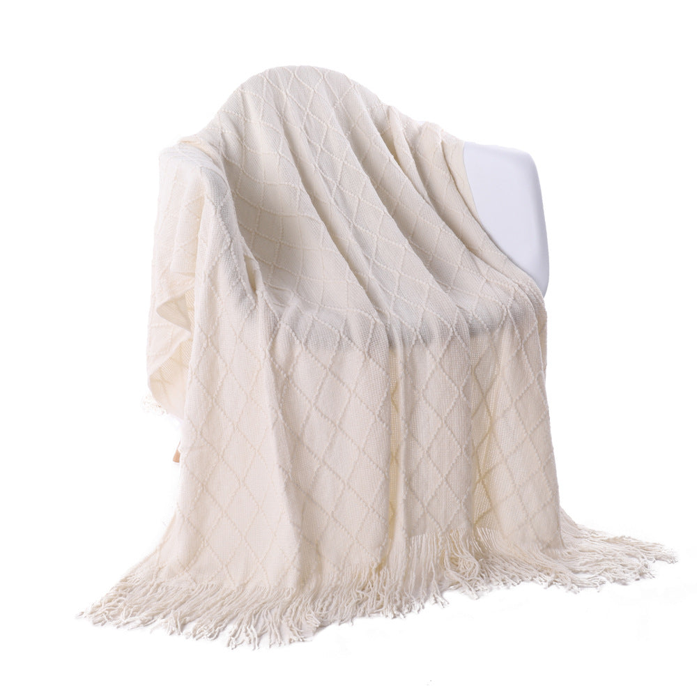 Tassel Sofa Cover Solid Color Knitted Blanket