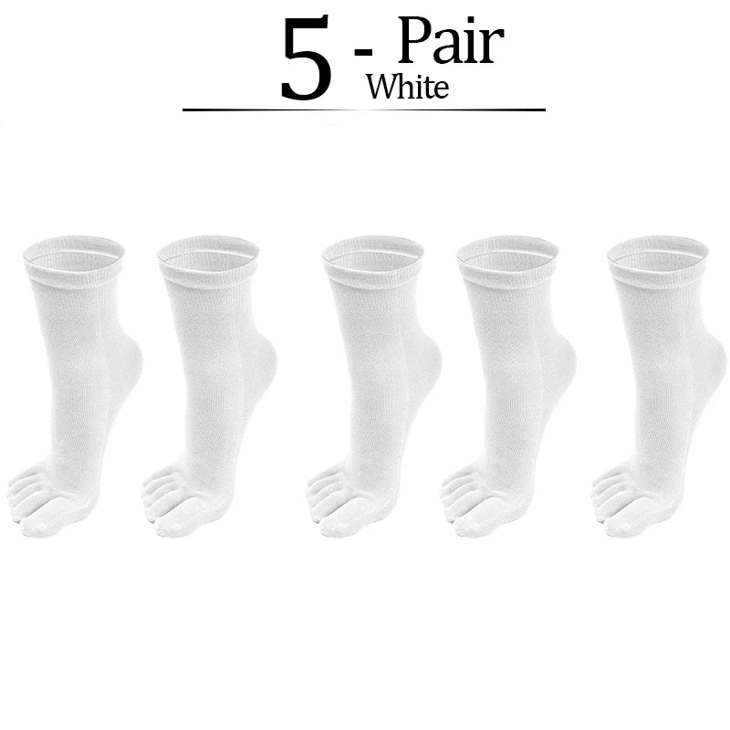 5pairs Casual Five-toe Long Socks Men Sports Sweat Deodorant Separate Fingers Stocking Black White Ankle Cotton Tube Socks