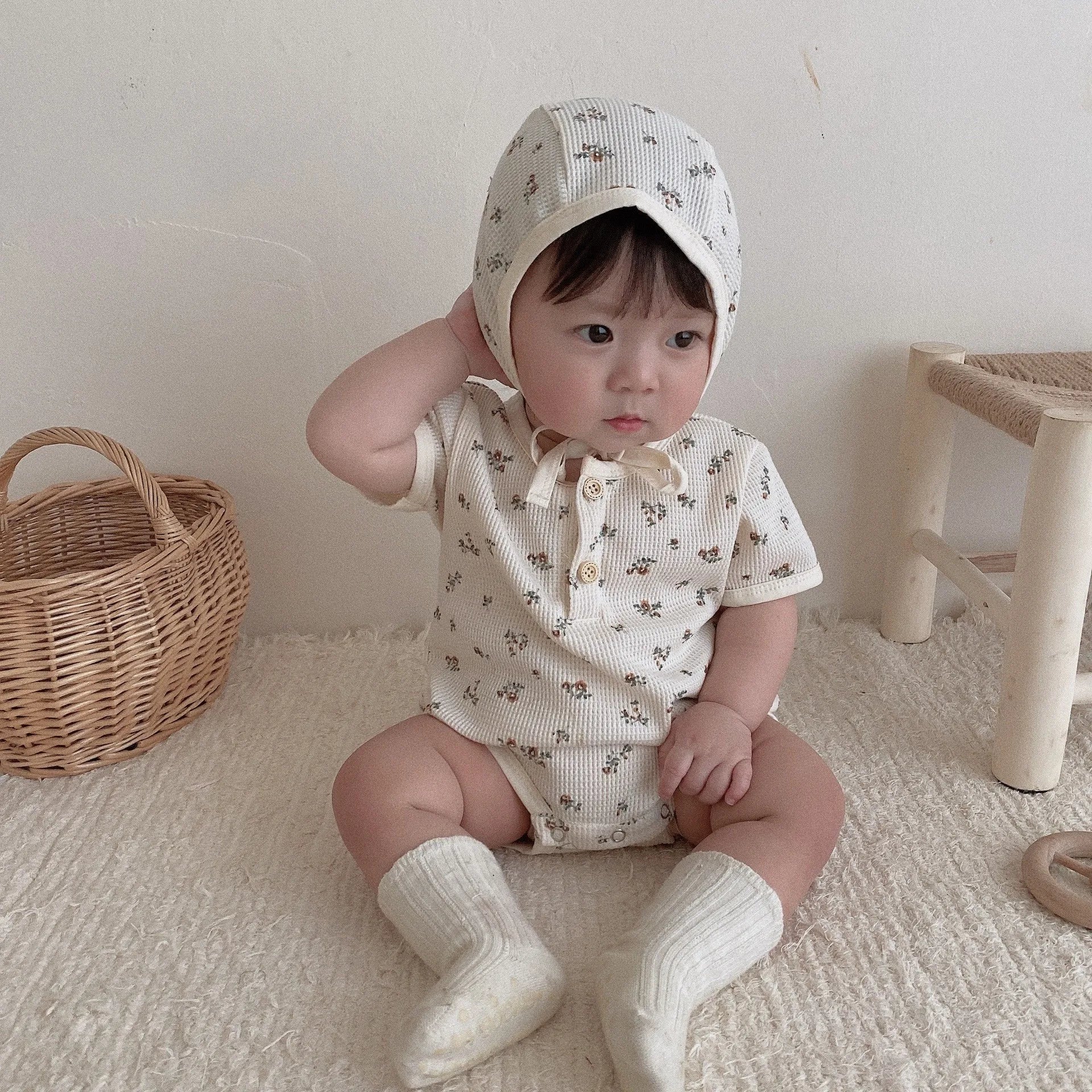 New Baby Summer Short Sleeve Bodysuit Cute Bear Print