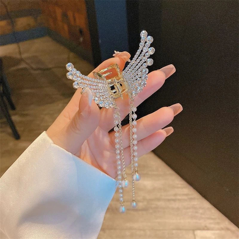 2022 New Butterfly Pearl Tassel Hairpin Korean Simple Side Clip Liu Haibian Clip Shark Hairpin Hair Accessories Women