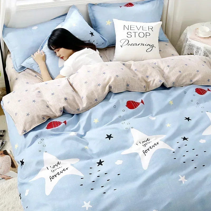 New Fashion Print Queen Size Bedding Set King Size Daisy Printed  Duvet Cover Set with Flat Sheets Cozy Durable Bedding Sets