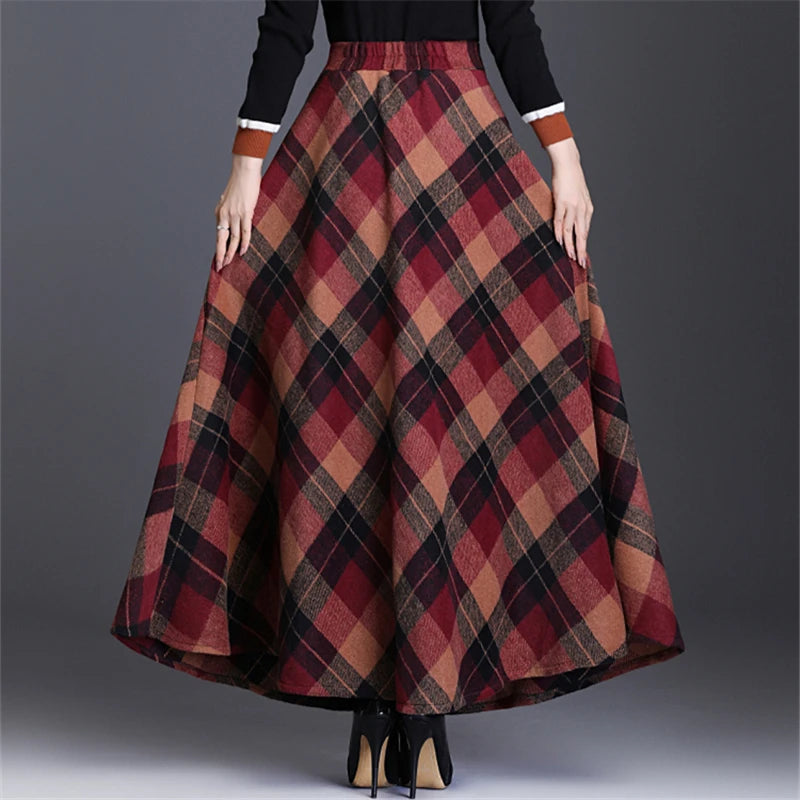 Neophil Woolen WarmThick Plaid Skirts 2025 Winter Women England Style Pockets Midi Pleated A-Line Wool Tartan Skirt