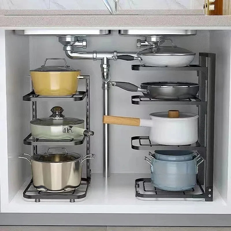 &Adjustable Pot Rack Organizer Cabinet Storage Kitchen Organizer Pot Lid Rack Cookware Holders Home Storage Kitchen Accessories