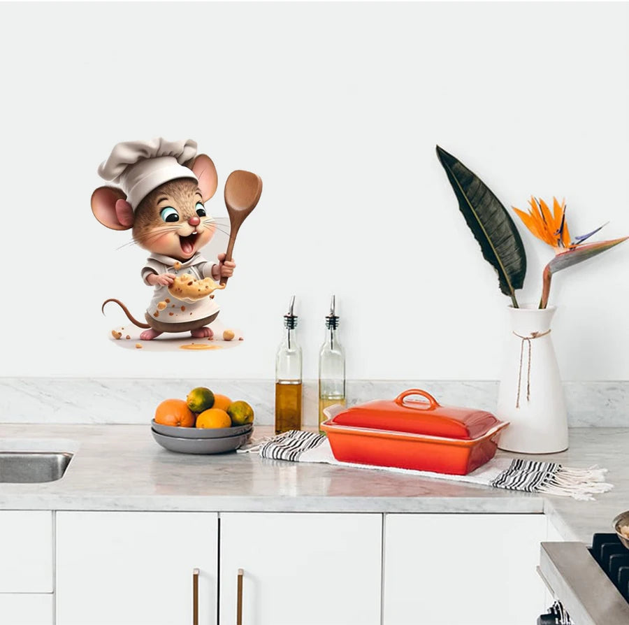 Cartoon Cute Little Mouse Chef Series Wall Stickers, Home Furnishings, Restaurant Decorations, Self Adhesive Paintings