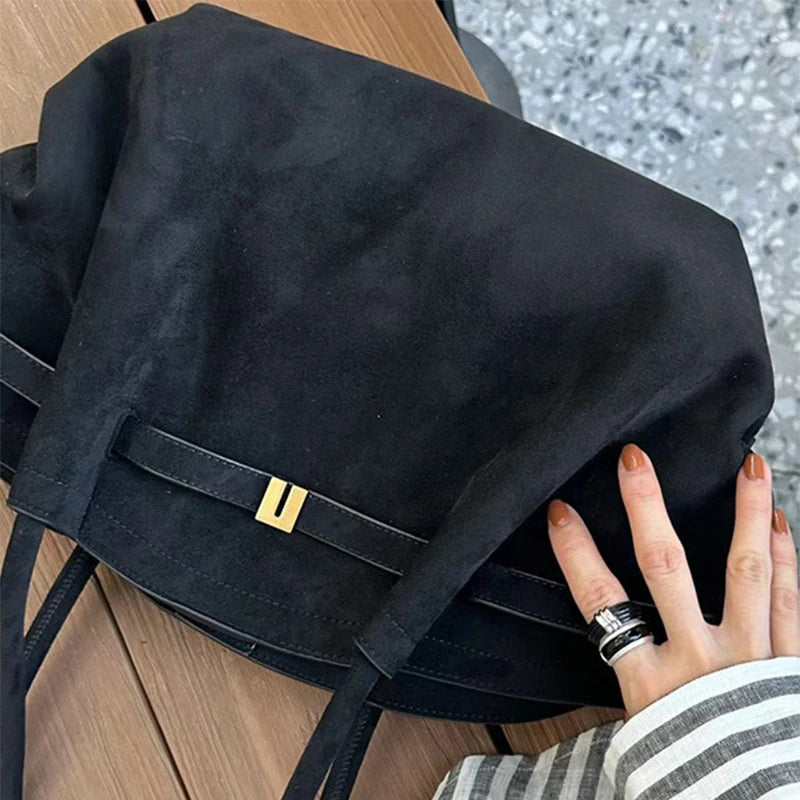 New Green Versatile Suede Tote Bag Brand Design Belt Buckle Casual Frosted Bat Bag Fashion Handbag Brown Crossbody Bag