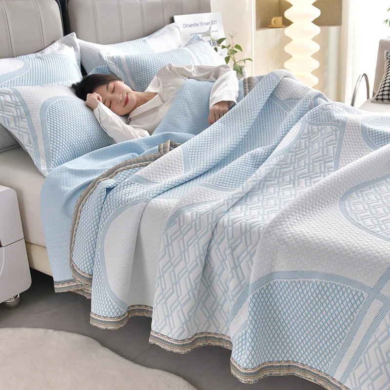 Blanket Jacquard Bedspread Skin-friendly Towel Blankets Simple Style Plaid Single/Queen Air Conditioning Blanket