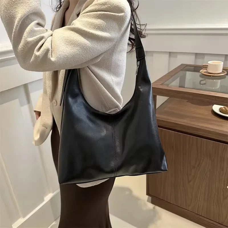 Fashion Korean Version Large Capacity Single Cross-body Bag Women's Handbag Simple Casual Commuting PU Leather Shoulder Tote Bag