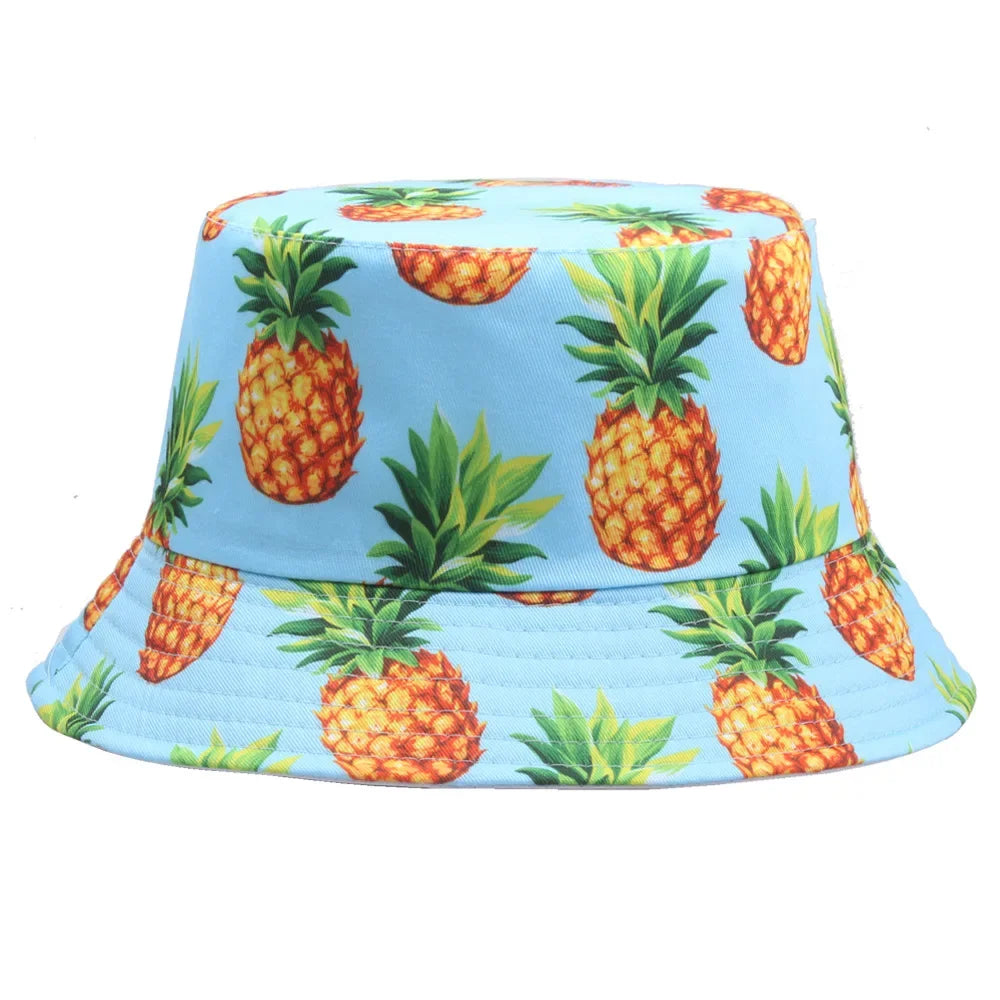 Pineapple Summer Printed Bucket Hats for Women Men Fruit Beach Double-Sided Cotton Panama Caps Fishing Sun Fisherman Hat Bob