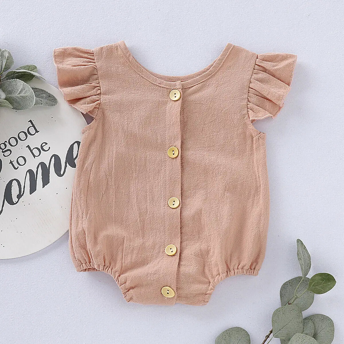 2019 Baby Summer Clothing Infants Baby Girls Boys Bodysuits Pure Color Ruffles Fly Short Sleeve Jumpsuit Clothes Tops Playsuits