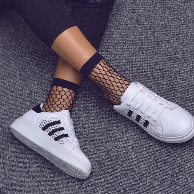 Punk Women Girls Sexy Black Hollow Out Breathable Mesh Fishnet Socks Female Gothic Stretchable Short Hosiery Ankle Socks