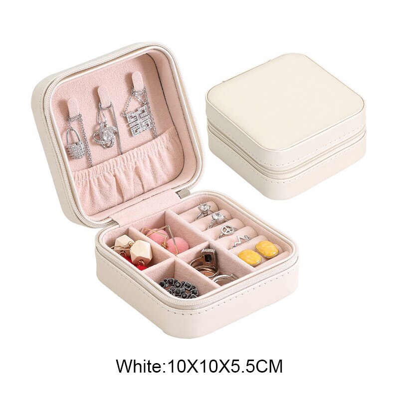 Protable Leather Jewelry Storage Box Earrings Ring Necklace Case Jewel Packaging Travel Cosmetics Beauty Organizer Container Box