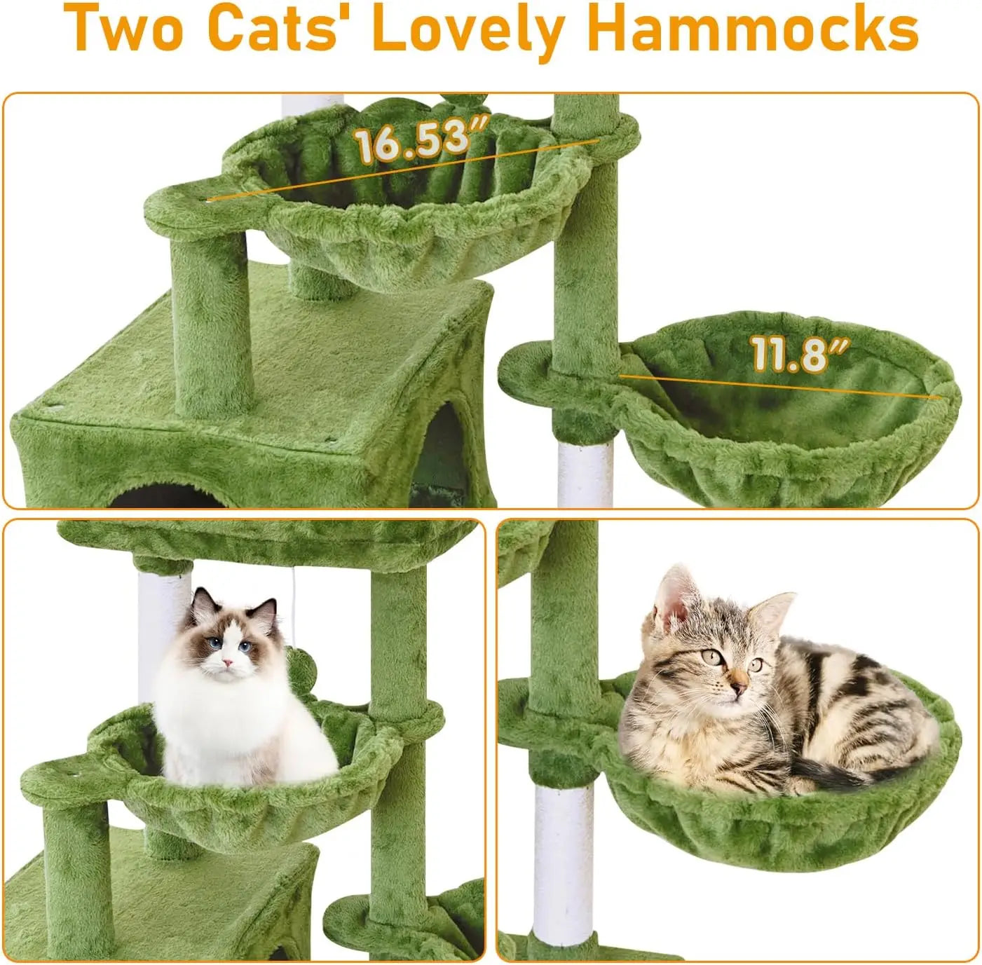 Cat Tree Tower Condo with Sisal Scratching Post, Indoor Cat Furniture with Hammock Perch