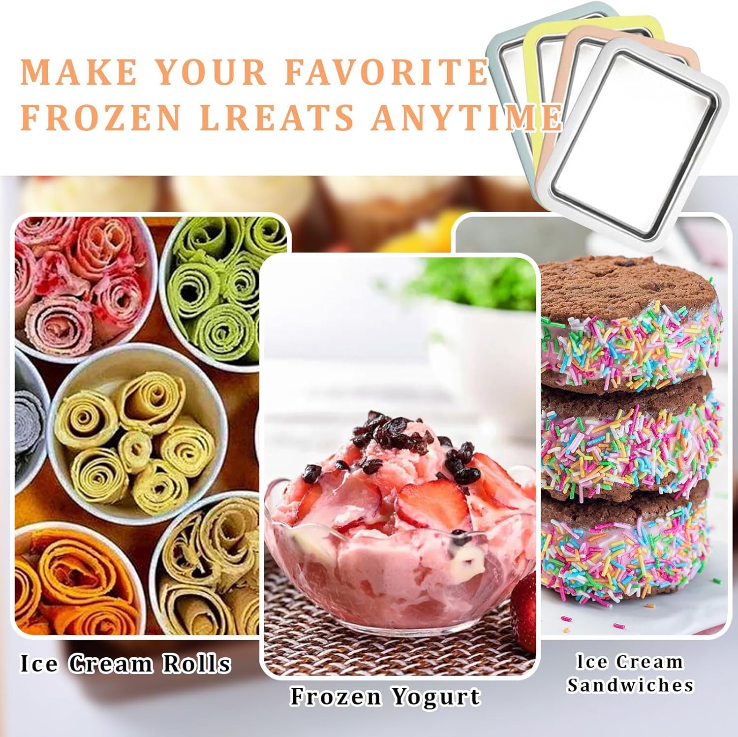 2026 New Rolled Ice Cream Maker Kids, Instant Freeze Plate with 2 Scrapers, DIY Homemade Ice Cream Tray, Yogurt, Sorbet, Food-Grade Stainless Steel, Fun Family Activity