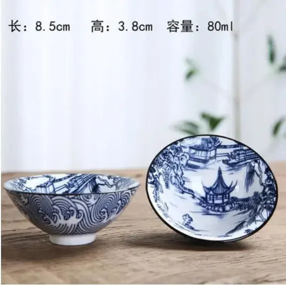 6 sets Chinese ceramic cups fish cups blue and white  teapot small porcelain tea bowl tea cup teaset accessories drink Drinkware