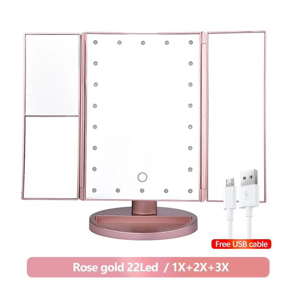 Makeup Mirror 2X 3X 10X Magnification Vanity Mirrors 22 LED Light Touch Switch Dimmable Rotatable Dressing Desktop Beauty Mirror
