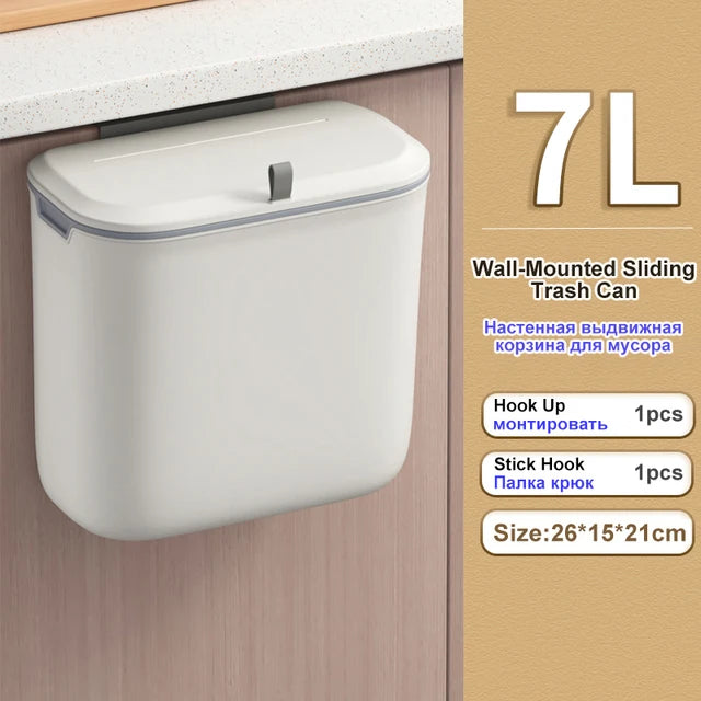 New 7/9L Bathroom Trash Can Wall Mounted Hanging Trash Bin With Lid Waterproof Narrow Seam Rubbish Bin Toilet Waste Garbage Bin