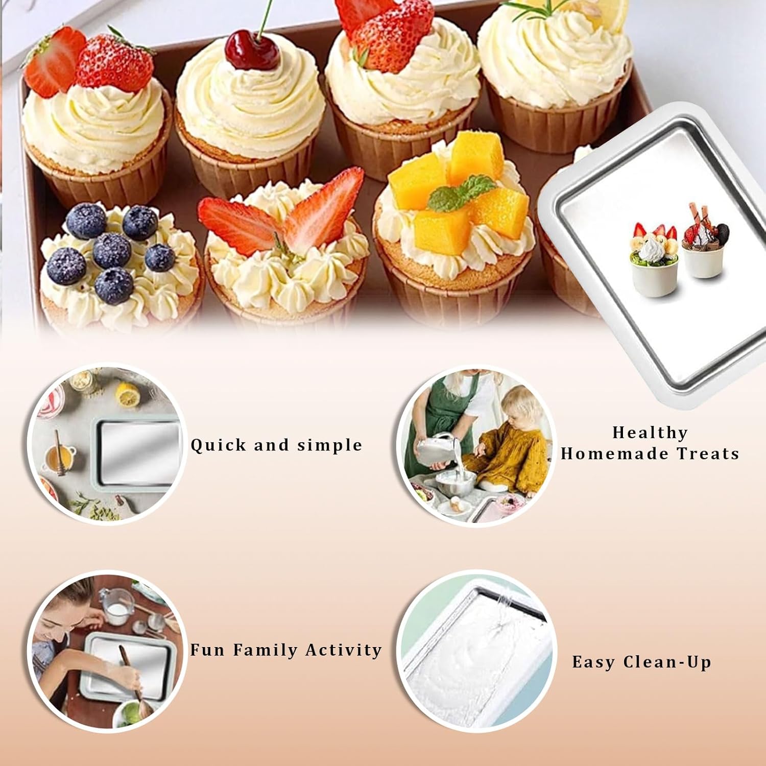 2026 New Rolled Ice Cream Maker Kids, Instant Freeze Plate with 2 Scrapers, DIY Homemade Ice Cream Tray, Yogurt, Sorbet, Food-Grade Stainless Steel, Fun Family Activity