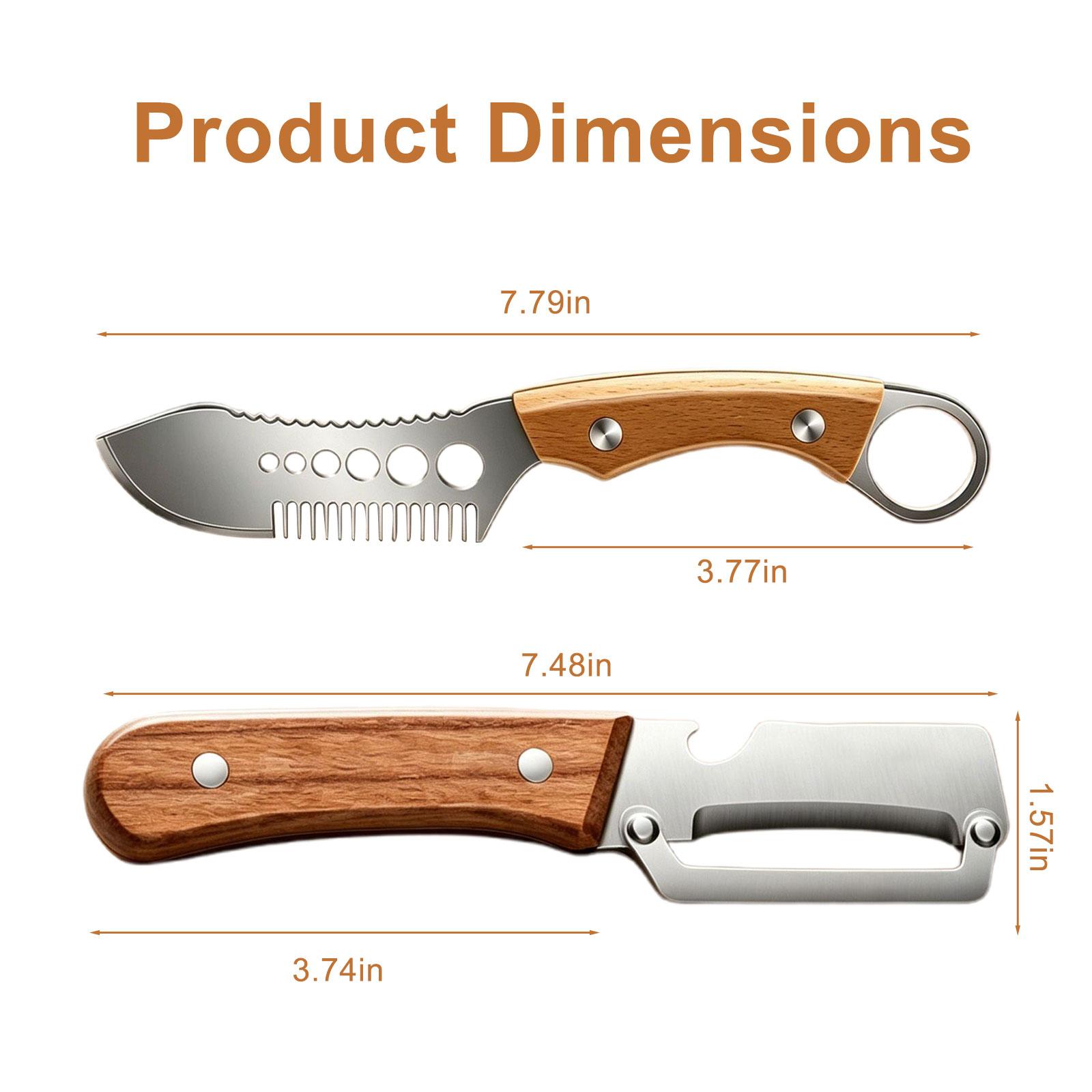 Multi-Functional Vegetable Peeler, Stainless Steel Blade with Wooden Handle, Fish Scaler, 3-in-1 Fruit Peeler with Bottle Opener & Grater
