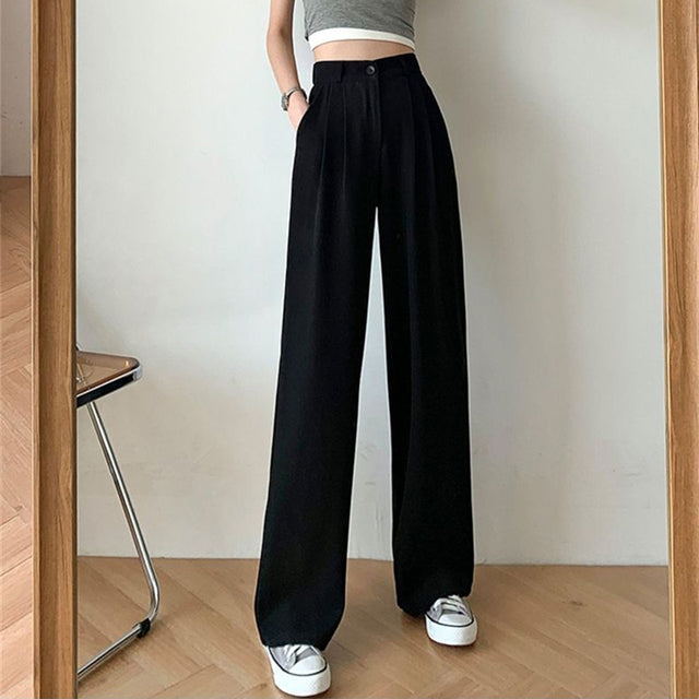 Lucyever Spring Summer Women's Wide Leg Pants Loose High Waist Casual Trousers Woman Korean Style Solid Office Straight Pants