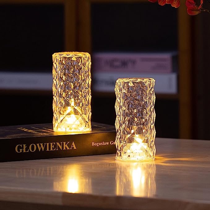 6 Pack Warm White Clear Crystal Mini Acrylic LED Desk Lamps, Mini Table Lamp,Decorative Accent Night Lights,Appropriate for a Child`s Party, Child`s Vanity,Bar Decor (Type 2)