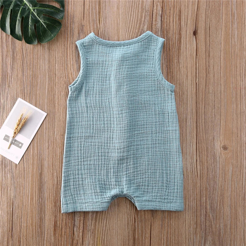 Toddler Baby Rompers Single Breasted Clothes Infant Baby Girls Boys Sleeveless Button Solid Color Romper Summer Clothing
