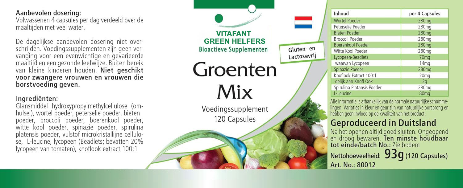 VITAFANT GREEN HELFERS| Gemüse Mix - 120 Kapseln - HOCHDOSIERT - VEGAN - 10 Sorten Gemüse